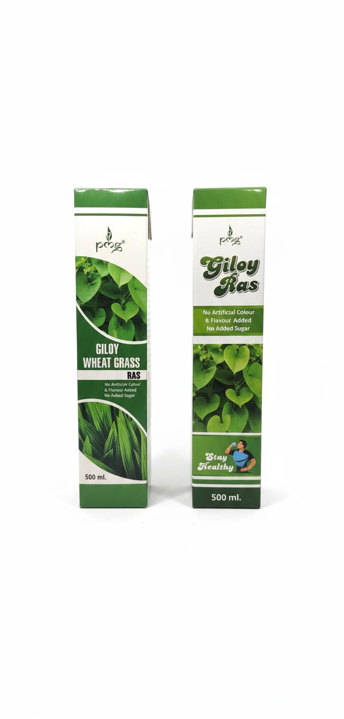 Giloy Wheat Grass Ras and Giloy Ras Natural Health Supplement, 500 ml each, No Added Sugar, No Artificial Flavours (Pack of 2)