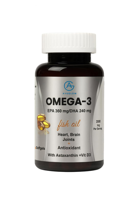 AyuGlow Omega 3 Fish Oil 2000mg | 3X Triple Strength Softgels with EPA & DHA + Astaxanthin & Vitamin D3 | Heart, Brain, Eye & Joint Health | Burpless | 60 Softgel