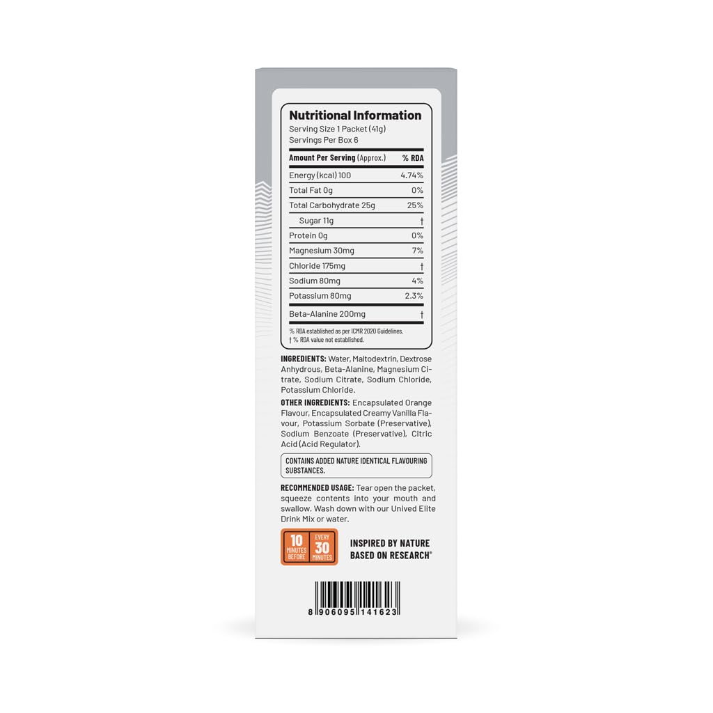 Unived Gel 100 - Energy Gel for Endurance Athletes Runners & Cyclists - 100kcal - Vanilla Orange - Pack of 6