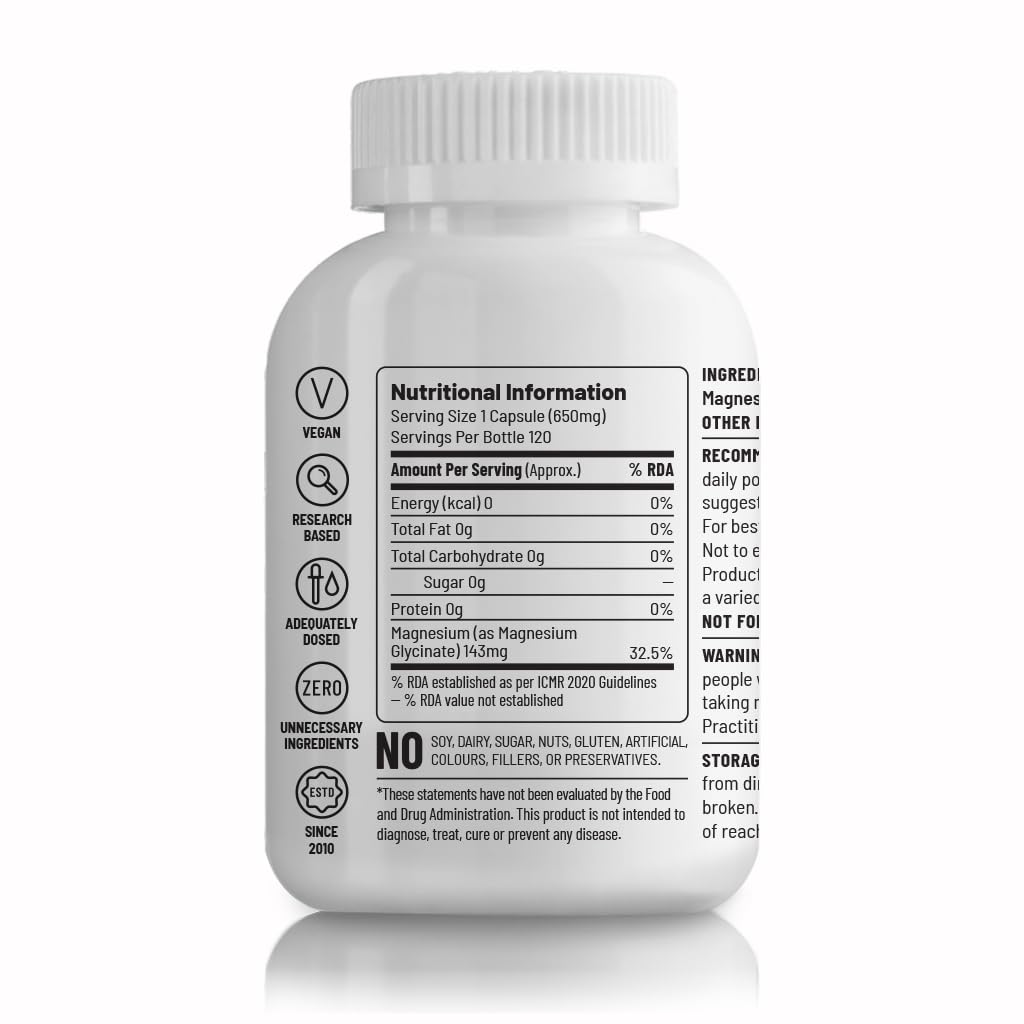 Unived High Absorption Magnesium Glycinate Chelate Buffered - 650mg - 22% Elemental Magnesium - 120 Capsules