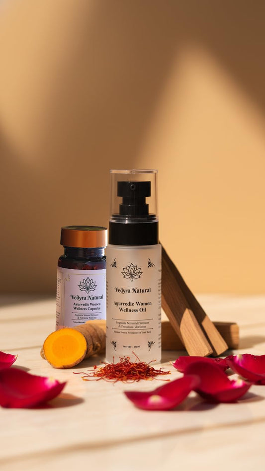 Ayurvedic Women Wellness Combo of Capsules & Massage Oil | Shatavari & Ashwagandha based | AYUSH Certified