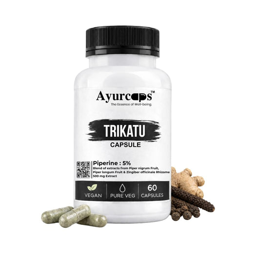 Trikatu Capsules For Men & Women | Ayurvedic Blend Of Black Pepper, Long Pepper & Ginger Extract | Piperine 5% Herbal Supplement For Digestion, Metabolism & Daily Wellness Support | 60 Capsules
