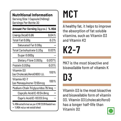 Unived Basics D3+K2 (MK-7) | Vegan Vitamin D3 600 IU & Vitamin K2-7 (MenaquinGold) 55mcg | Immunity, Heart, Muscle, & Bone Health | Plant-Based & Natural | 30 Vegan Capsules