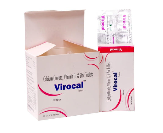 Virocal - Calcium Orotate + Vitamin D3 + Zinc Supplement for Bones & Muscle Strength 30 Tablets (Pack of 3)