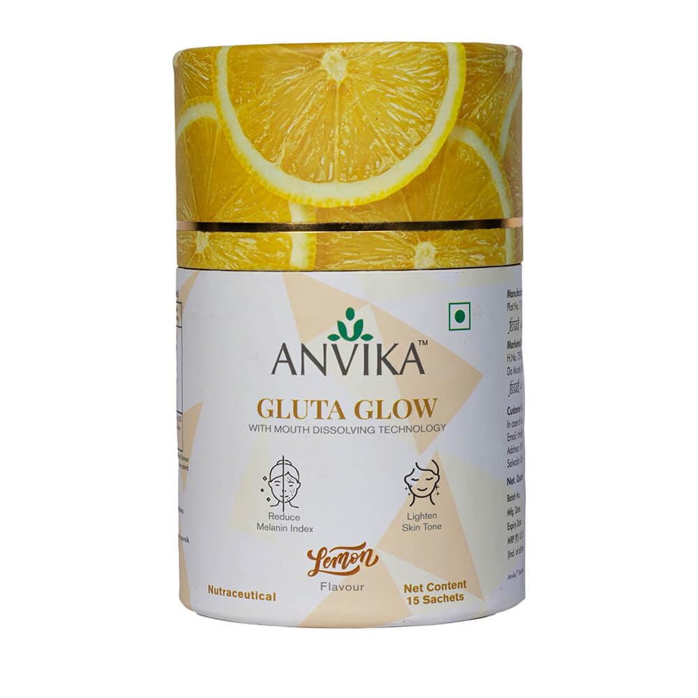 Anvika Gluta Glow with L-Glutathione & Vitamin C | Skin Brightening & Antioxidant Support | Lemon Flavor | Mouth dissolving Glutathione | 15 Sachet