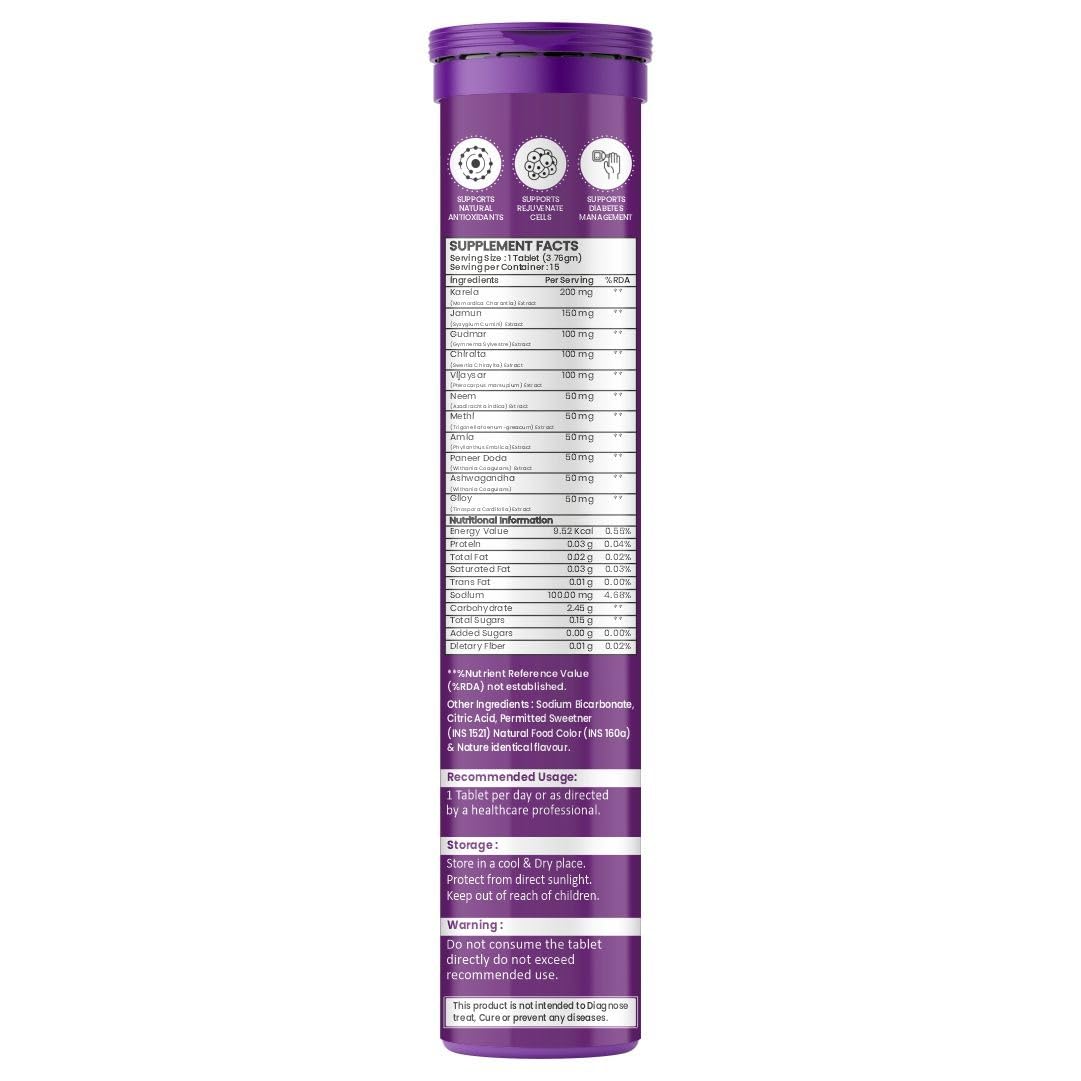 Raskam Karela Jamun Effervescent Tablets | Helps in High Sugar Condition|Promotes Healthy Glucose Levels | Boosts Digestive Health| Supports Daily Blood Sugar Management & Insulin Function| Orange Flavor (30)