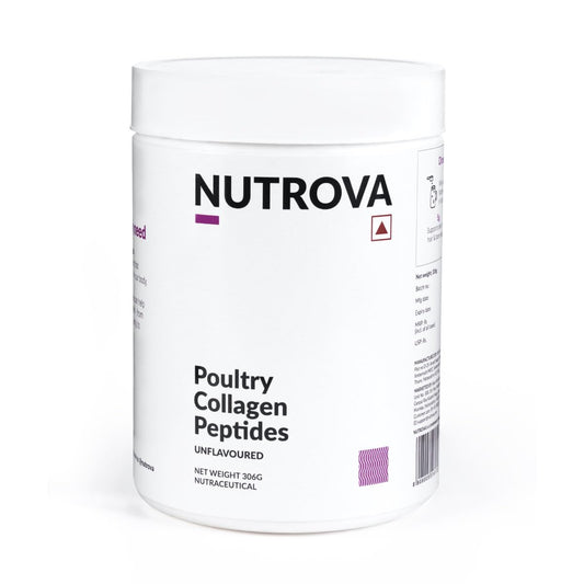 NUTROVA Poultry Collagen Peptides for Men & Women, India's First Poultry Collagen Peptide, For Healthy Skin & Hair, Nails, Bones - Anti-Aging Supplement - Easy to Mix Powder(306gm)