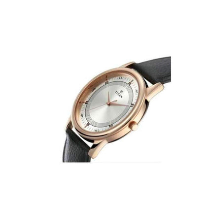 Titan Bandhan Quartz Analog Silver Dial Black Leather Strap Couple Watch - NT17732603WL01