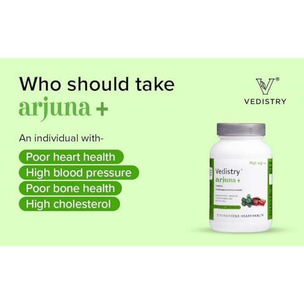 Vedistry Arjuna Tablets for Heart | Promotes Heart Health | Bone Health and Blood Pressure | Ayurvedic Enrich With Pippali | Controls Cholesterol Level | Pack of 1