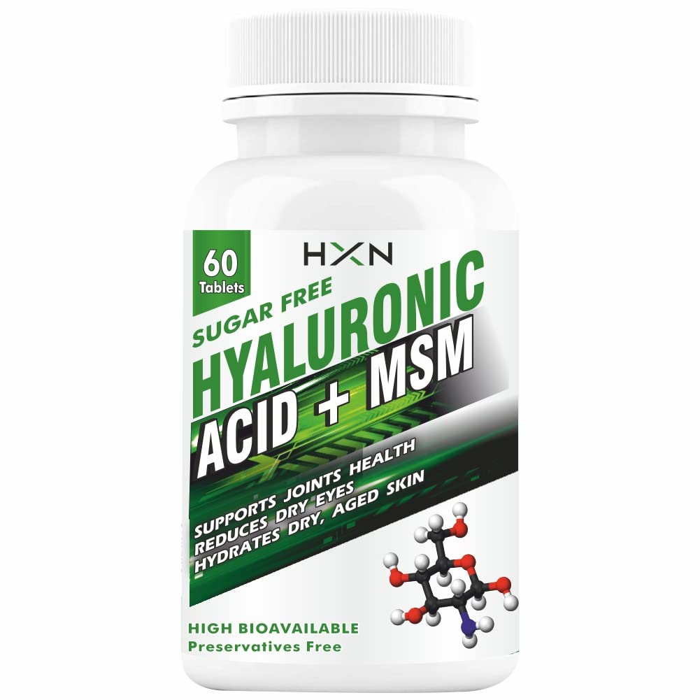 HXN Hyaluronic Acid Supplements With Chondroitin & MSM for Men, Women. Clinically Tested Collagen powder support for skin, eye care, joint support supplement Sugar-Free Tablet - 60 Tablets