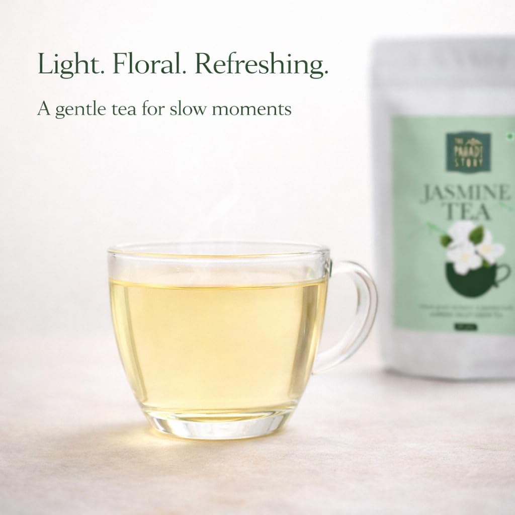 The Pahadi Story Jasmine Tea 50gm Natural Dried Jasmine Flowers With Green Tea Leaf For Weight Management, Healthy Heart and Good Oral Health, Antioxidant Herbal Green Tea
