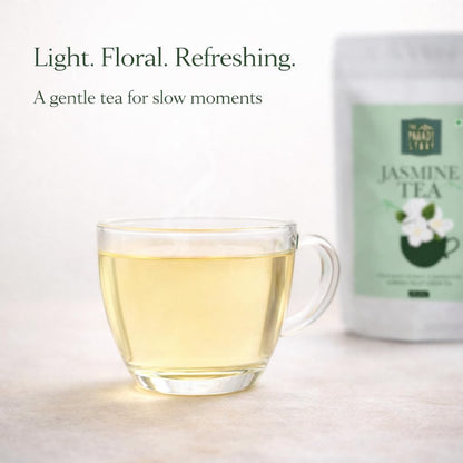 The Pahadi Story Jasmine Tea 50gm Natural Dried Jasmine Flowers With Green Tea Leaf For Weight Management, Healthy Heart and Good Oral Health, Antioxidant Herbal Green Tea