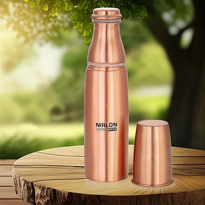 NIRLON Amrutam Copper/Tamba Water Bottle with Glass, 1000ml, 1 Piece, Copper | Leak Proof | Office Bottle | Gym Bottle | Yoga Bottle | Home | Kitchen | Hiking | Treking Bottle | Travel Bottle