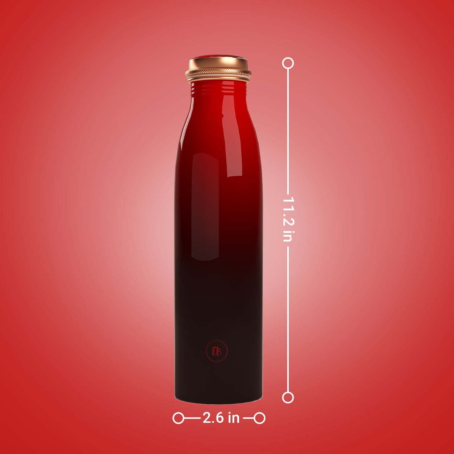 EB-Everything Beautiful Pure Copper Water Bottle 1 Litre Leakproof with Gradient Red Printed Seamless Design made of Tamba Suiatable Birthday Gift for Men & Women by ebstore