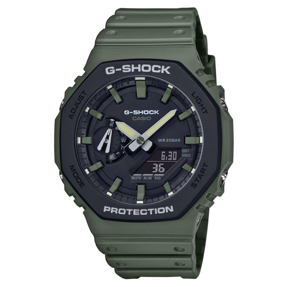 Casio G-Shock GA-2110SU-3ADR Black & Green Analog-Digital Dial Green Resin Strap Men's Watch Shock And 200M Water Resistant G1065