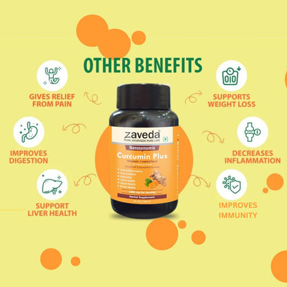 Zaveda Nano Curcumin Plus 1500mg| High absorption Pure Nano Curcumin with Biopiperine | Ayurvedic | Antioxidant & Anti-inflammatory - Skin, Heart, Joint Support |Veg Caps 30