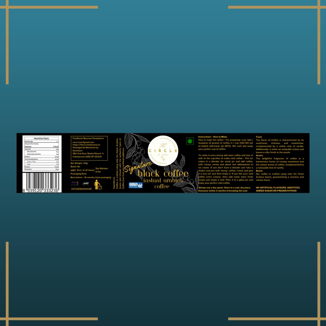 Signature Instant Black Coffee (100% Arabica, 50 gram, Dark Roast)