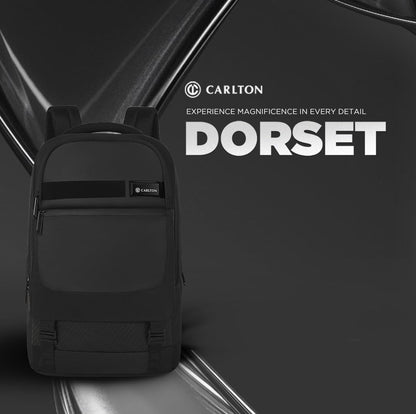 CARLTON Laptop Backpack 20L With Rain Cover, Pockets for Hard drive, Passport Pocket & Air Cushion System | Midnight Black | Dorset 03