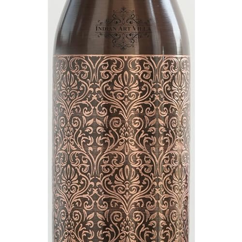 INDIAN ART VILLA 100% Pure Copper Water Bottle, Antique Dark Embossed D- image 2