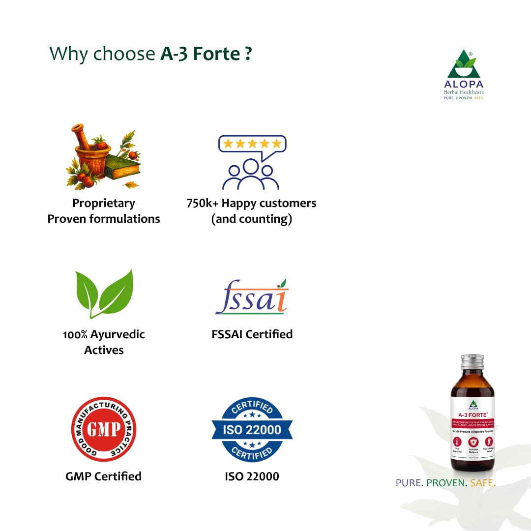 Alopa A3 Forte: 100 ml Syrup – Natural Shield Against Viral Fevers & Secondary Infections, Boosts Immunity, Vitality & Appetite