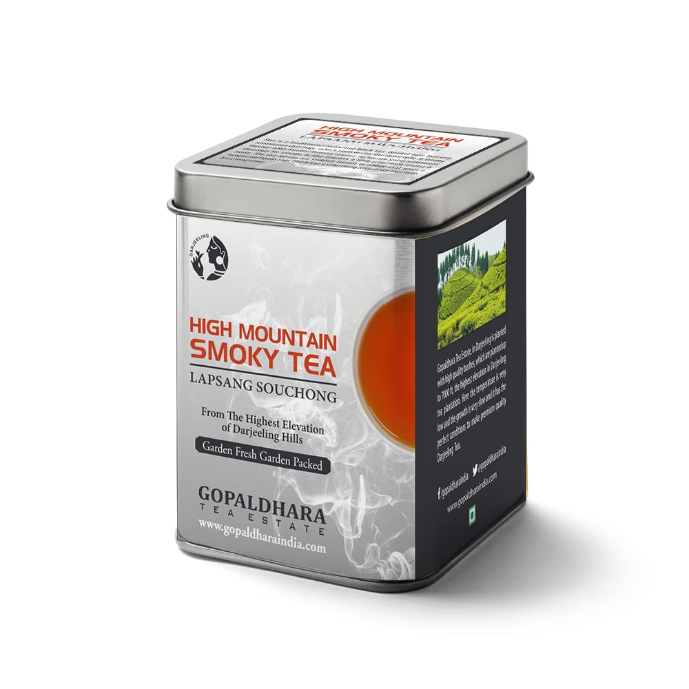 Gopaldhara Darjeeling Tea High Mountain Smoky Lapsang Souchong 125g Tin Can - (Regular Series) FTGFOP1 Muscatel Black Tea Blended with Pinewood Smoke