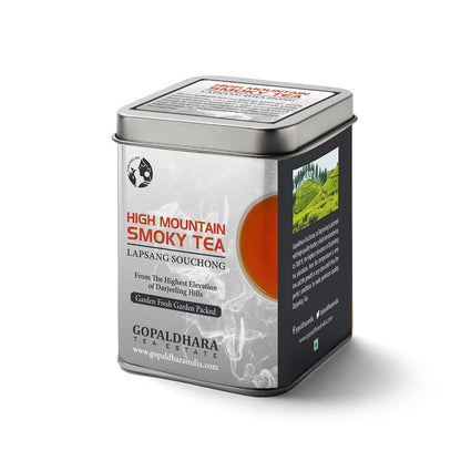 Gopaldhara Darjeeling Tea High Mountain Smoky Lapsang Souchong 125g Tin Can - (Regular Series) FTGFOP1 Muscatel Black Tea Blended with Pinewood Smoke