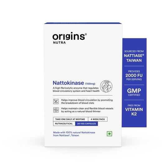 Origins Nutra Nattiase® Nattokinase 2000FU | Supports Heart Health & Smooth Circulation| GMP Certified| 28 Veg Capsules (Pack of 1)