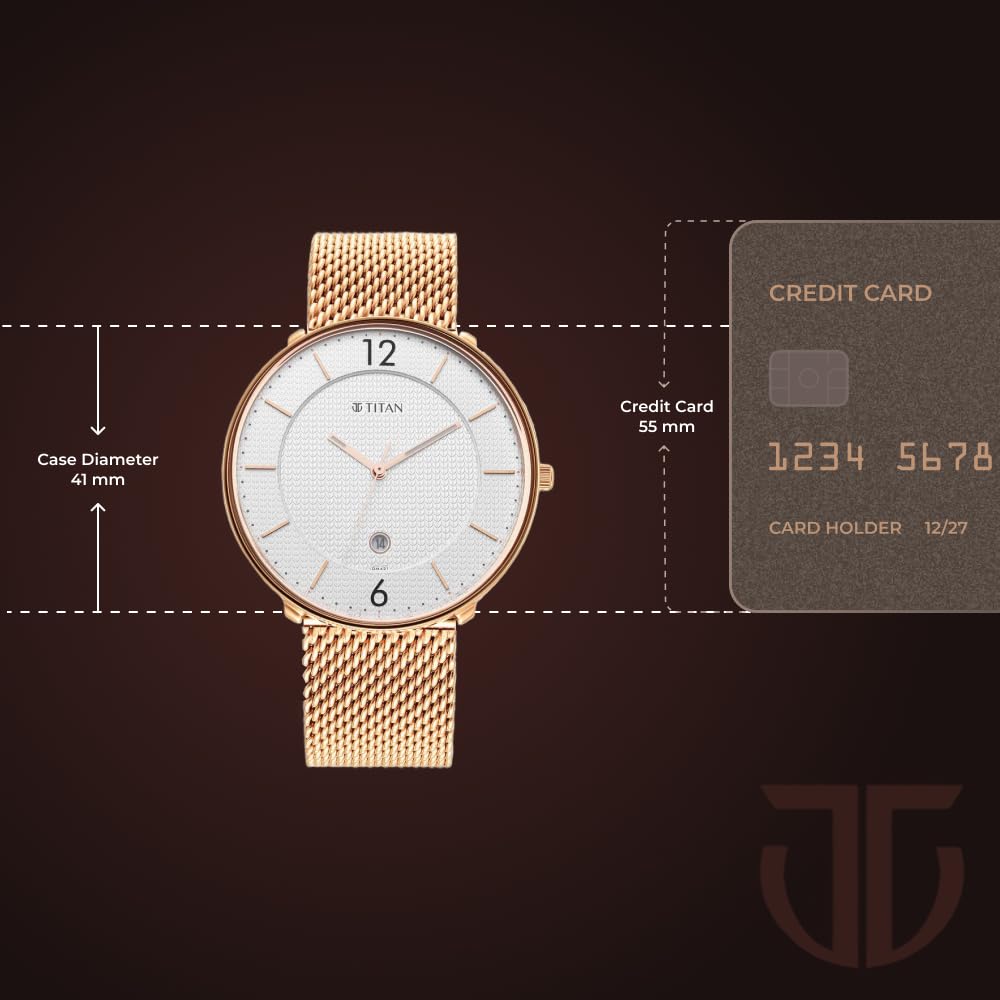 Titan Black & Gold Quartz Analog with Date White Dial Rose Gold Stainless Steel Strap Watch for Men - NT1849WM01