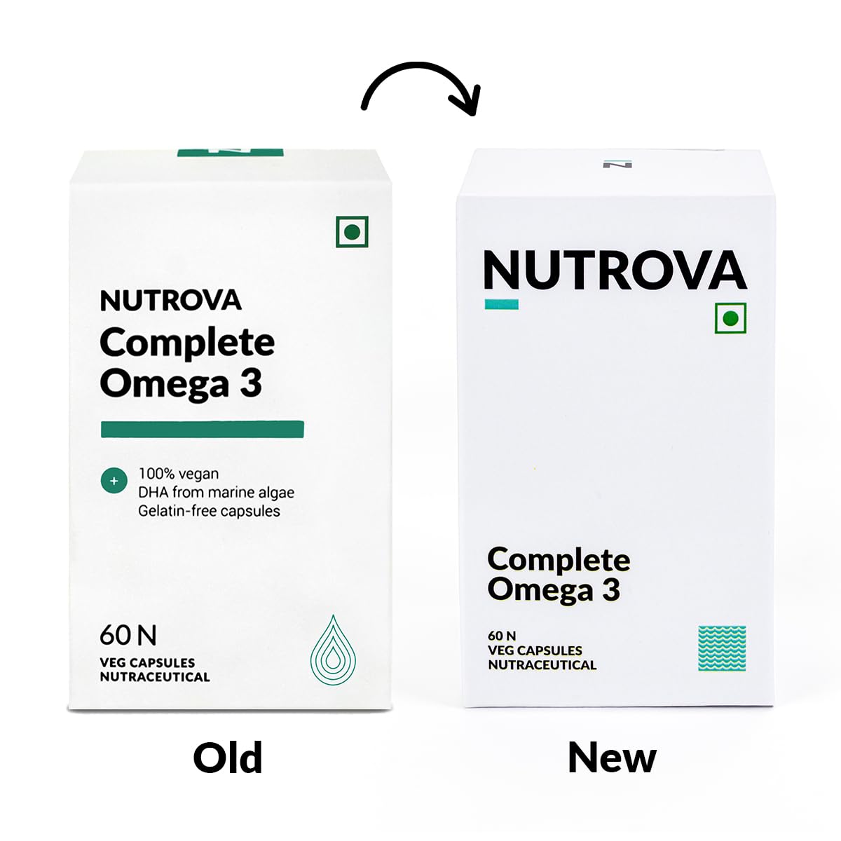 NUTROVA Complete Omega 3 Vegan and Gelatin-Free 60 capsules with Marine Algal Extract Containing 17% vegan-sourced DHA – Supports Cardio Health, Skin & Hair etc - Ideal for Vegans & Vegetarians