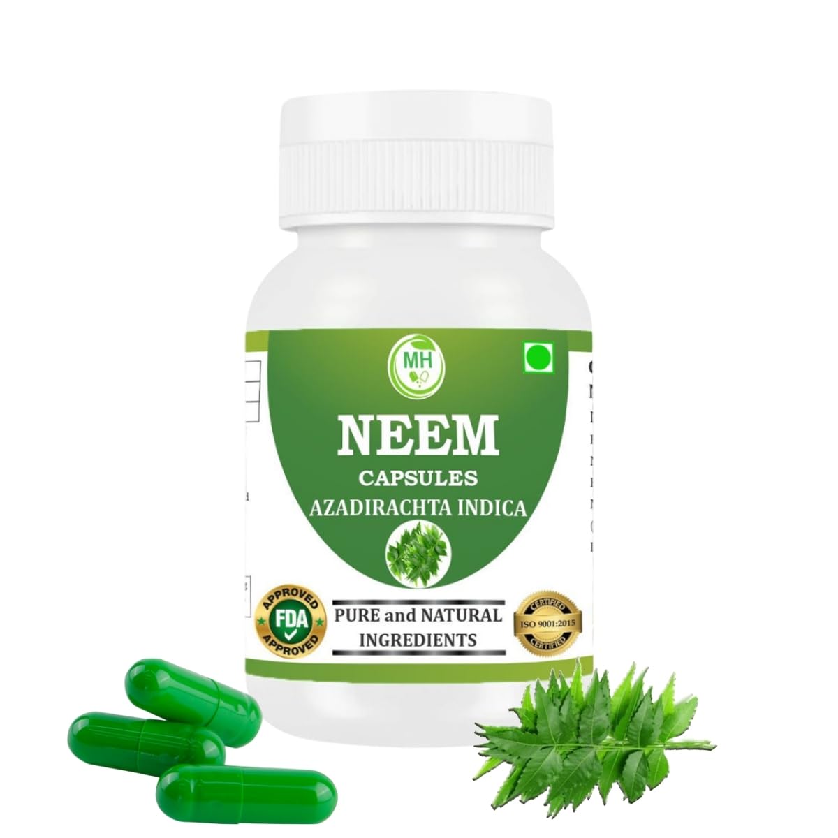 Morsan's Neem (Azadirachta indica) Capsules | Pack of 60 x 500 mg Veg. Capsules