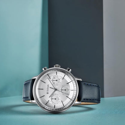 Titan Light Leathers Quartz Multifunction Black Dial Stainless Steel St- image 4