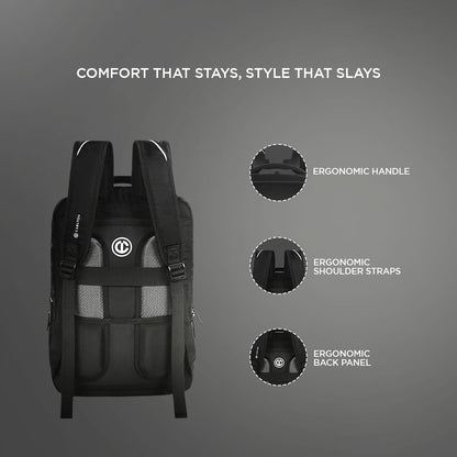 CARLTON Laptop Backpack 22L With Ergonomic Back Panel and Grab Handle, Concealed Back Pocket, Gadget Compartment & Expander | Black | Berkeley
