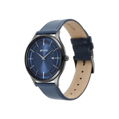 Titan Classique Slimline Blue Dial Analog with Date Leather Strap Watch- image 4