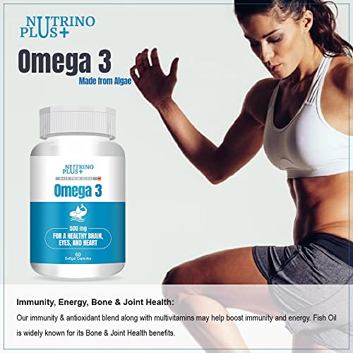 NutrinoPlus Omega-3 Fish Oil Capsules - 500mg (60 Softgels) For Men & Women | High Endurance With 300mg EPA, 200mg DHA & 100mg Of Omega 3 Fatty Acids