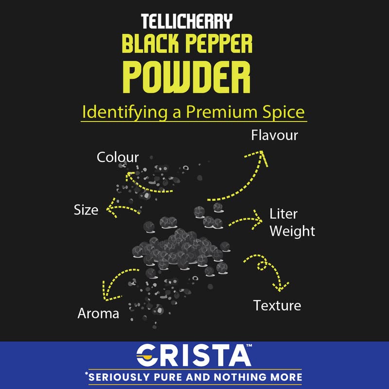 CRISTA 50 gms Tellicherry Black Pepper Powder | Pepper Powder | Zero added Colours, Fillers, Additives & Preservatives | High Volatile Oil Content