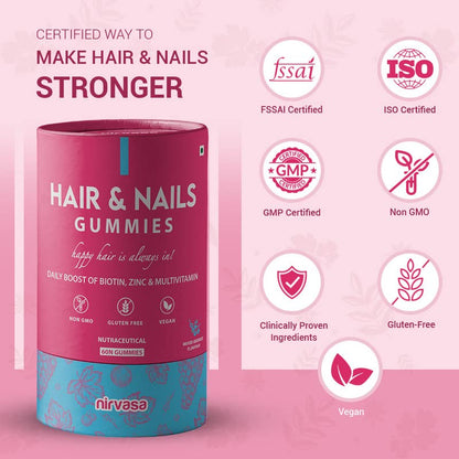 Nirvasa Hair & Nail Gummies with Biotin | Helps Keep Hair, Nail, Skin Healthy & Nourished | Ideal Supplement for Men & Women | Sugar-Free I Mixed Berries Flavoured - 60 Gummies Set of 1