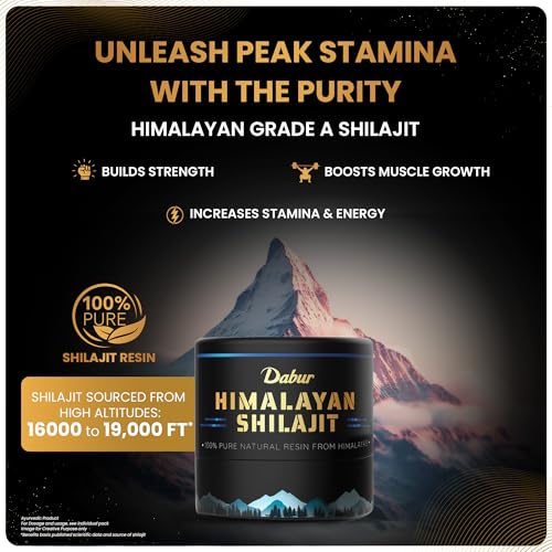 Dabur Himalayan Shilajit/Shilajeet Resin - 15g | 250mg per serving | Boosts Muscle Growth & Stamina | 100% Ayurvedic | Grade A shilajit sourced from the Himalayas up to 19,000 ft