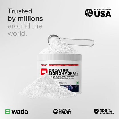 GNC Pro Performance Creatine Monohydrate with Black Shaker- 3000mg Creatine Per Scoop | Micronized for Faster Absorption | Boosts Energy, Muscle Volume & Performance | Gluten-Free | Blueberry | 100gm