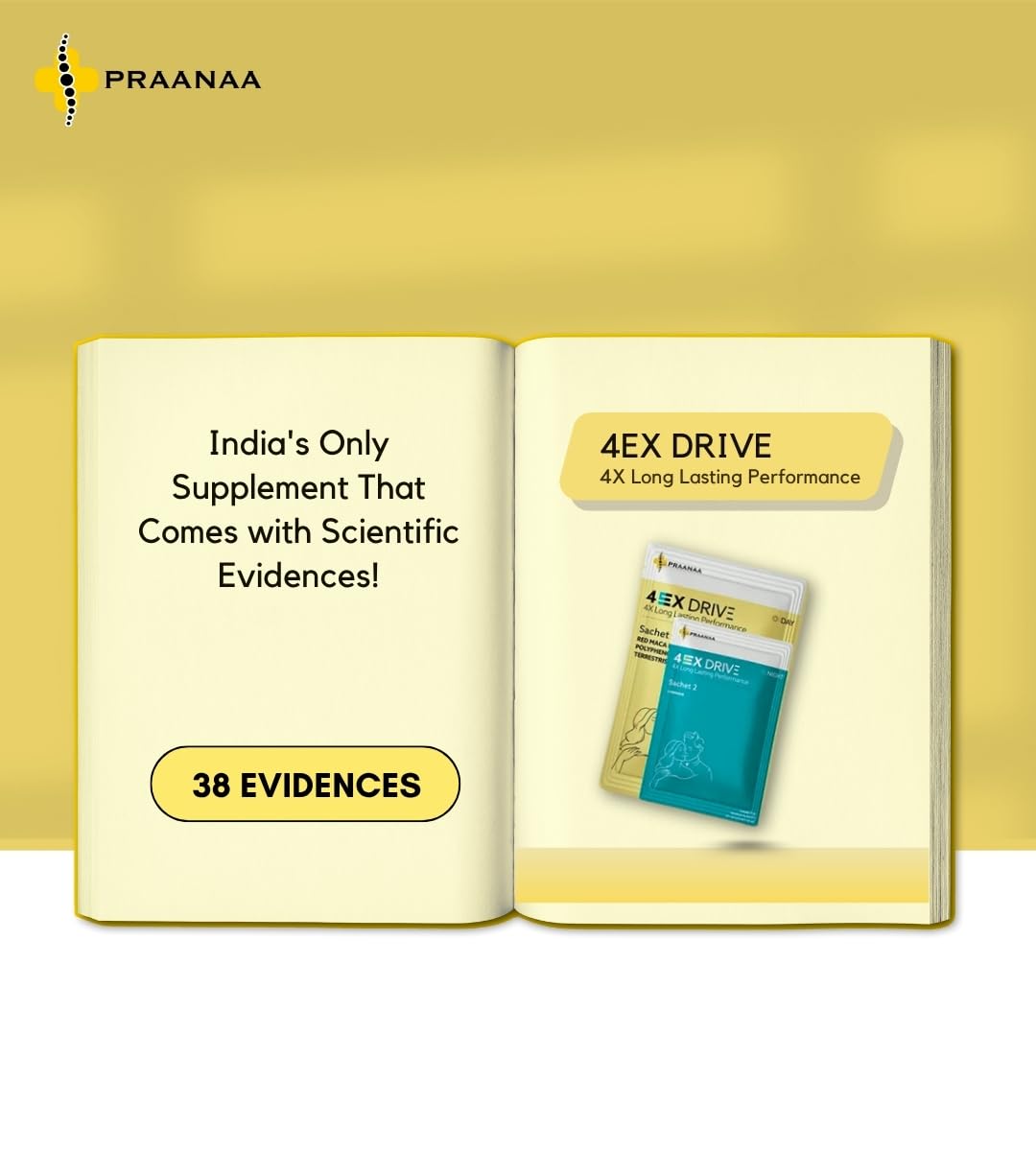 Praanaa Health Care 4EX Drive | Doctor-Formulated Supplement for Strength Stamina Performance and Vitality | Day and Night Formula with 6 Potent Extracts (60 Sachets,Pack of 1)