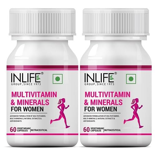 INLIFE Multivitamin for Women with Biotin, Vitamin D, Calcium, & Minerals for Energy, Hair, Skin, Nails, Bone - 60 Veg Capsules (Women) (Pack of 2, 120)