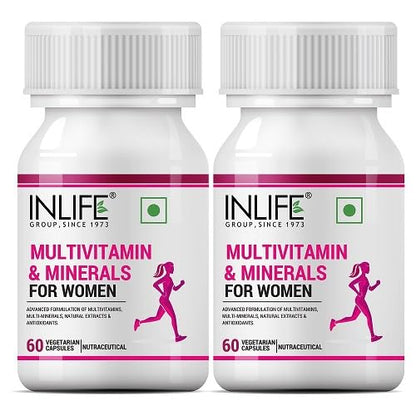 INLIFE Multivitamin for Women with Biotin, Vitamin D, Calcium, & Minerals for Energy, Hair, Skin, Nails, Bone - 60 Veg Capsules (Women) (Pack of 2, 120)