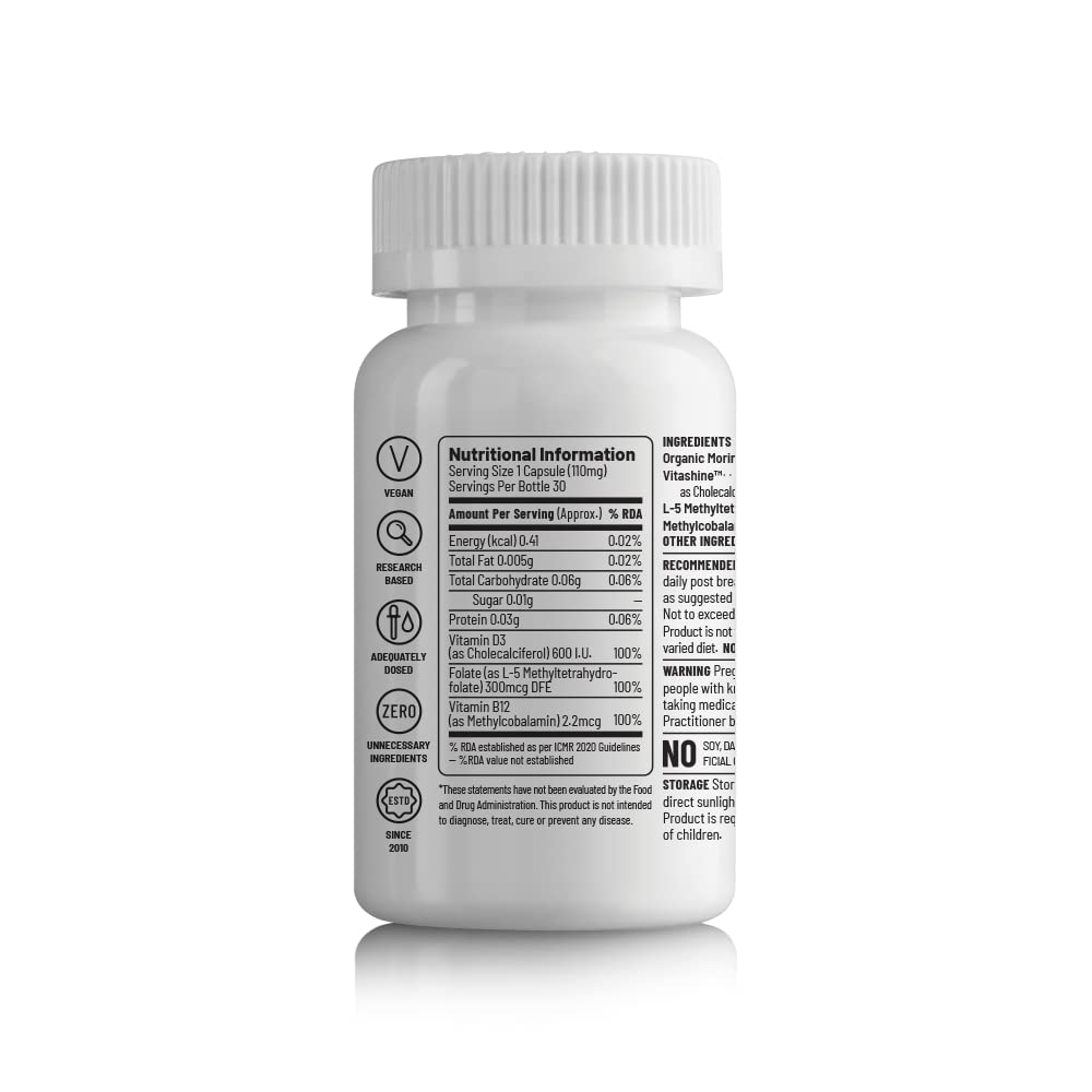 Unived Basics B12+D3 | Vitamin B12 as Methylcobalamin (98%), 300mcg Methyltetrahydrofolate (5-MTHF), 600 I.U. Vitamin D3 (Cholecalciferol) | Bone, Cognitive & Cardiovascular Support|30 Vegan Capsules