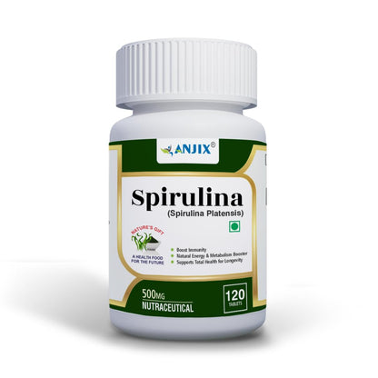 ANJIX Spirulina Tablets 500 mg | Plant Based Superfood Supplement for Energy Immunity & Daily Wellness | Vegetarian Tablets Pack of 120