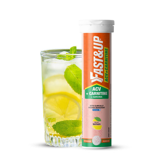 Fast&Up ACV + Carnitine | 500mg ACV | 350mg L-Carnitine | 500mg Garcinia| Triple Action Formula l Energy Booster l Essential Daily Supplement | Lemon Flavour (15 Effervescent Tablets)