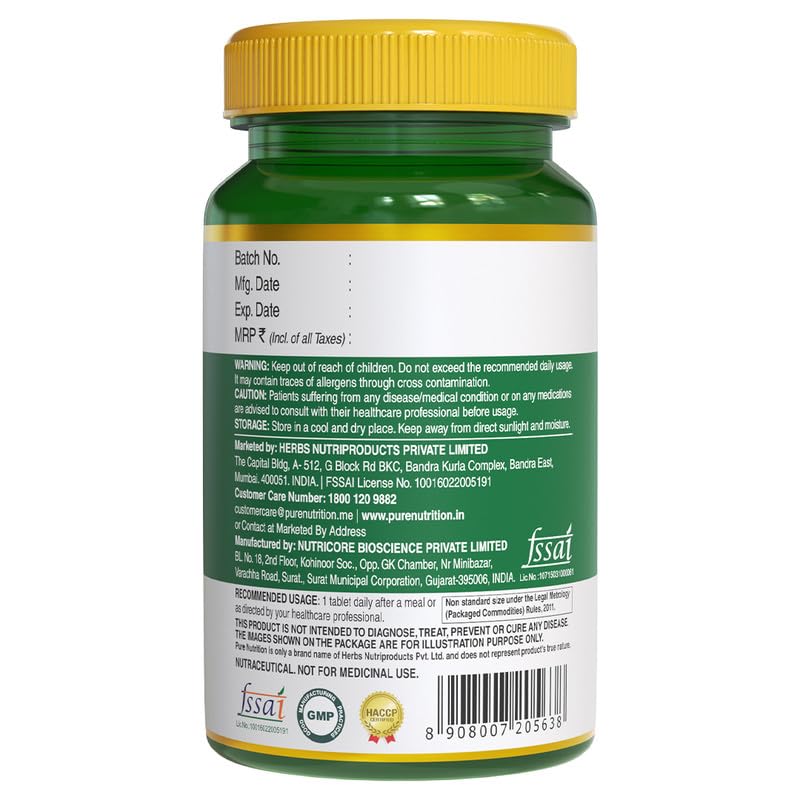 Pure Nutrition Multivitamin for Men with Biotin, Vit A, C, Iron, Alfa Alfa, Moringa, Ginseng, Fenugreek & Green Tea | Supports Immunity, Energy, Stamina, Bone & Overall Health | 60 Veg Tablets