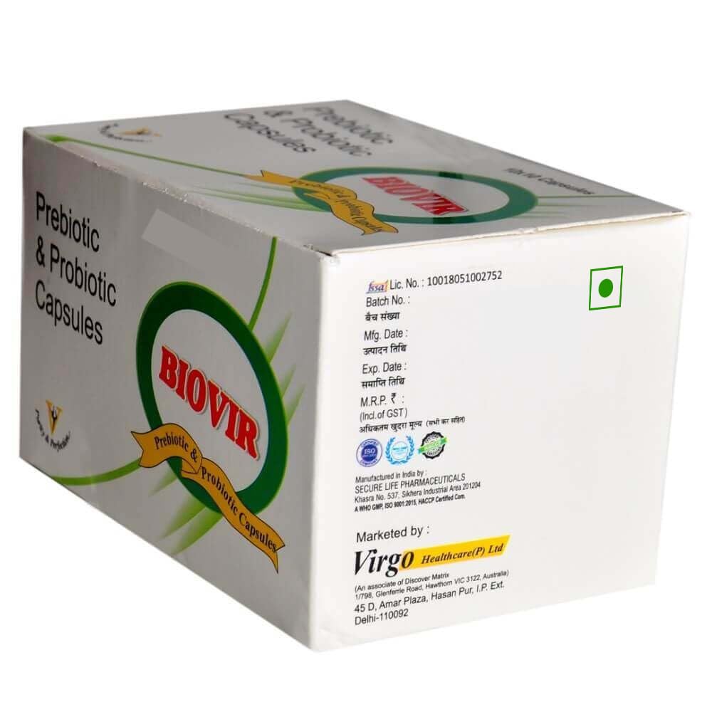 Virgo Healthcare's Biovir | Saccharomyces Boulardii Prebiotic and Probiotic | IBS | Diarrhea | Lactose Intolerance | 30 Capsules