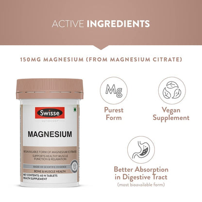 Swisse Magnesium For Muscle Recovery, Sound Sleep & Stress Relief - Australia's No. 1 Magnesium Supplement, Manufactured In Australia - Supports Relaxing, Calming & Muscle Regenerative Sleep - 60 Tablets (1 Tablet Per Serving)