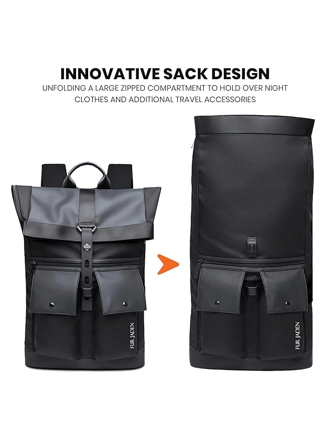 FUR JADEN Pro-III Innovative Sack Styled Smart Anti-Theft 2 Compartment Travel Laptop Backpack for Unisex For Business Professionals & College Students (Graphite Black), 20 Litres