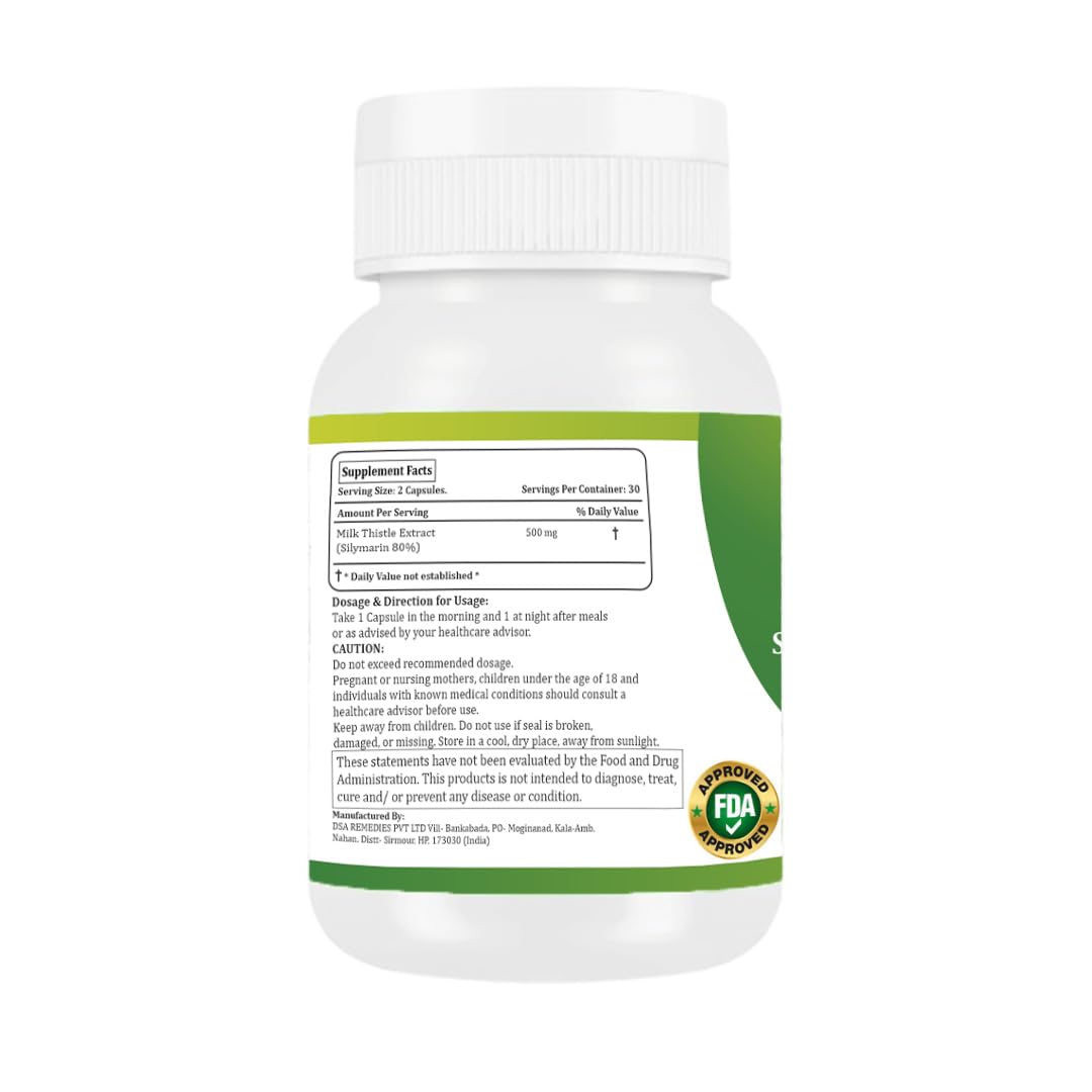Morsan Healthcare Silymarin Milk Thistle Extract 500 mg Capsules (Silymarin 80%) | Herbal Supplement | 60 Vegetarian Capsules | Standardized Botanical Extract | Plant-Based Formula | (PACK OF 1)