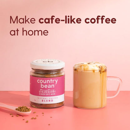 Country Bean Strawberry Cheesecake Instant Coffee I Blend I 50g - Makes 40 Cups I No Added Sugar I 100% Strong Coffee Powder